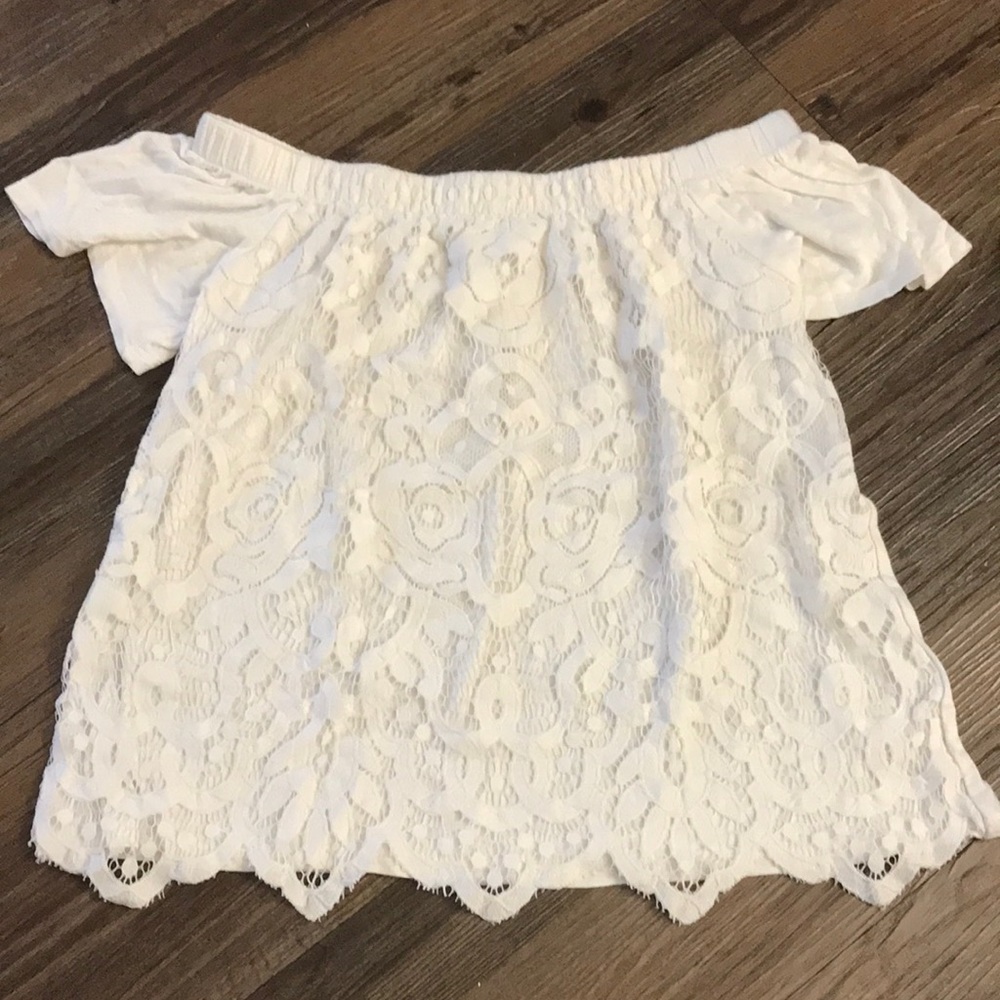 white lace off the shoulder top